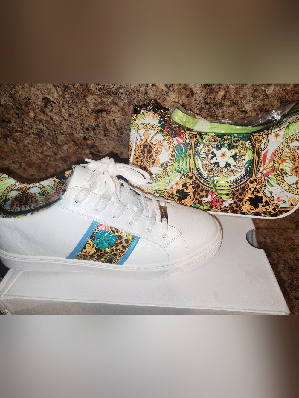 Women’s ALDO White Fashion Sneakers with Floral Accent And Crossbody Set